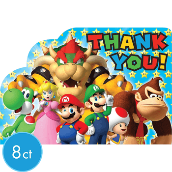 Tarjetas de Agradecimiento Super Mario, 8 piezas