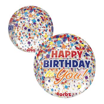 Globo Orbz Confeti Arcoiris Happy Birthday de 16 Pulgadas