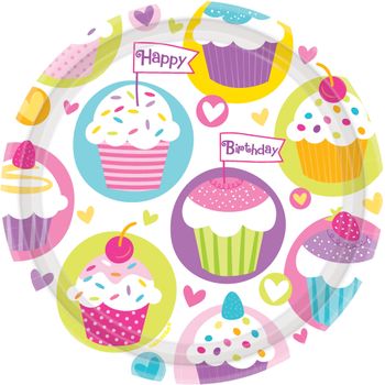 Platos de Papel Cumpleaños Cupcakes de 9 Pulgadas, 8 piezas