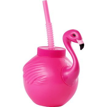 Vaso de Plástico en Forma de Flamingo con Popote