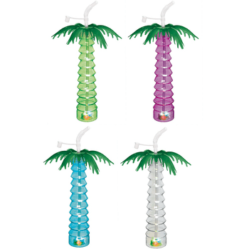 Vaso de Plástico en Forma de Palmera con Popote Varios Colores 1 pza