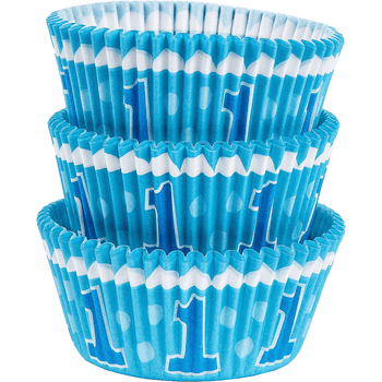 Capacillos para Cupcakes Primer Cumpleaños Azul 75 piezas