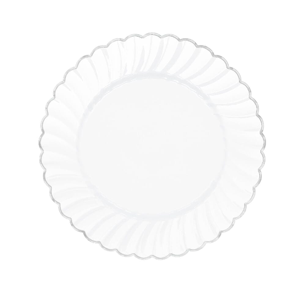 Plato de Plástico Premium 20 piezas 7 pulgadas Blanco con Plata