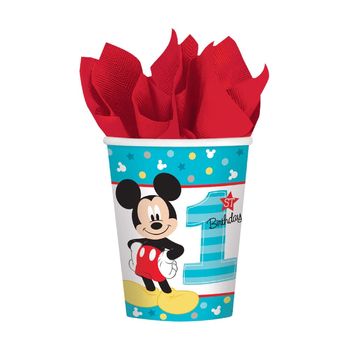 Vaso Primer Cumpleaños Mickey Mouse 8 piezas de 9 Onzas