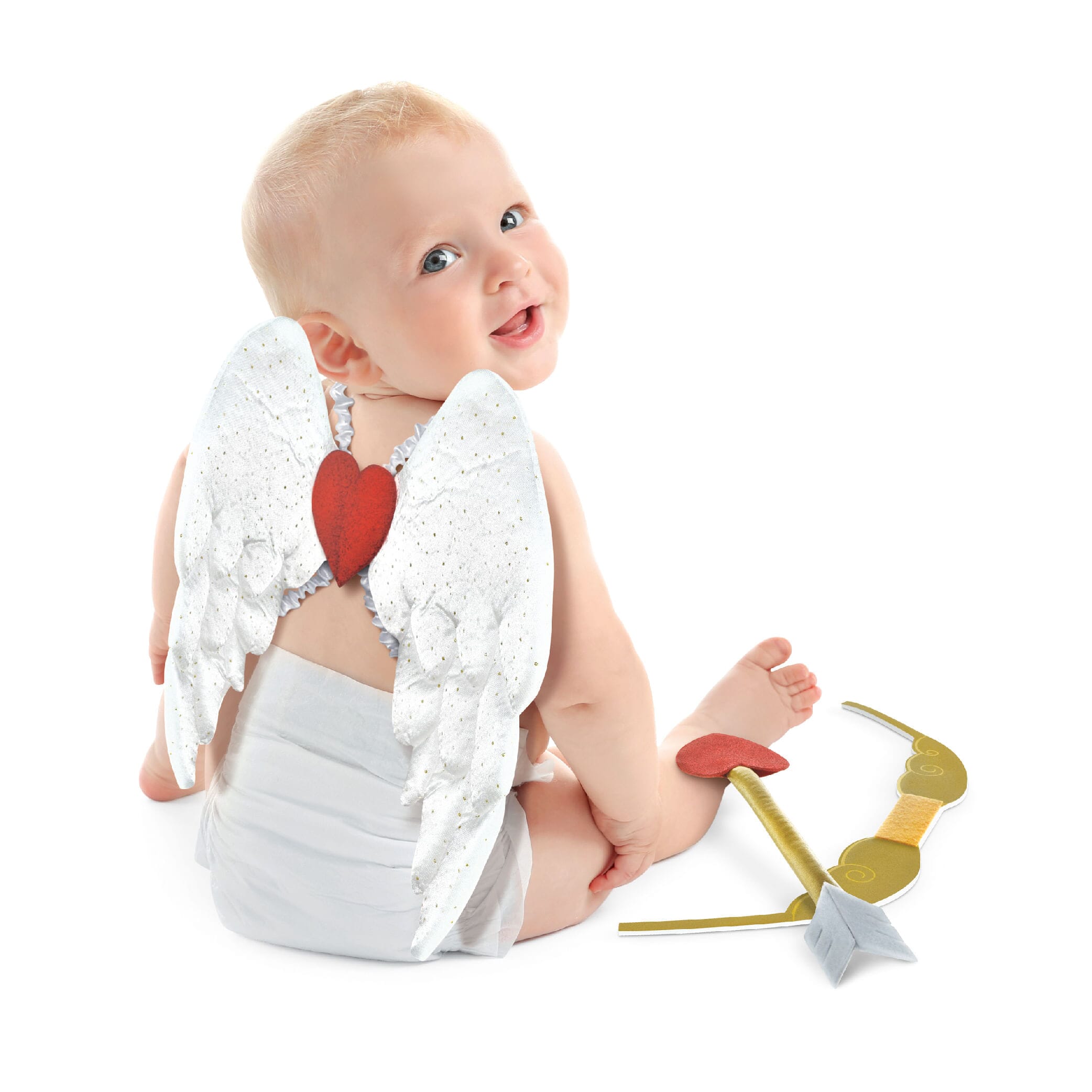  Hiwooii Juego de 4 piezas de disfraz LED de San Valentín para  bebé con halo de ángel brillante, diadema de halo de cupido, arco de cupido,  espadas, plumas de ángel, alas