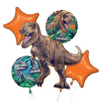 Bouquet de Globos Metálicos Jurassic World T-Rex 5 piezas Sin Inflar