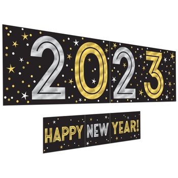 Banner Decorativo Año Nuevo 2023 Dorado y Plateado 2 piezas