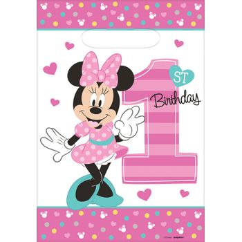 Bolsitas para Dulces Primer Cumpleaños Minnie Mouse 8 piezas