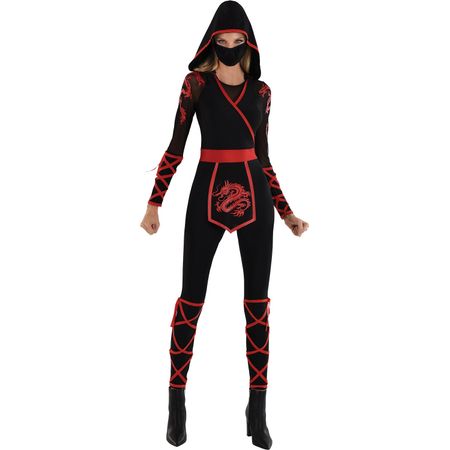  Morph - Disfraz de ninja rojo para mujer - Disfraz de ninja  para mujer adulta - Disfraz de ninja para mujer adulta - Disfraces de ninja  de Halloween para mujer 